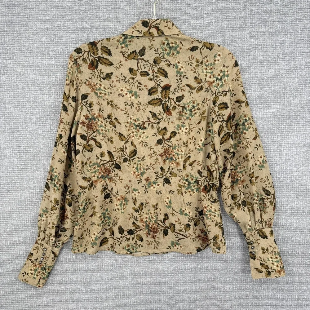Double D Ranch Button-Up Womens XS Beige Floral Chiffon Lightweight Long Sleeve - Picture 2 of 13